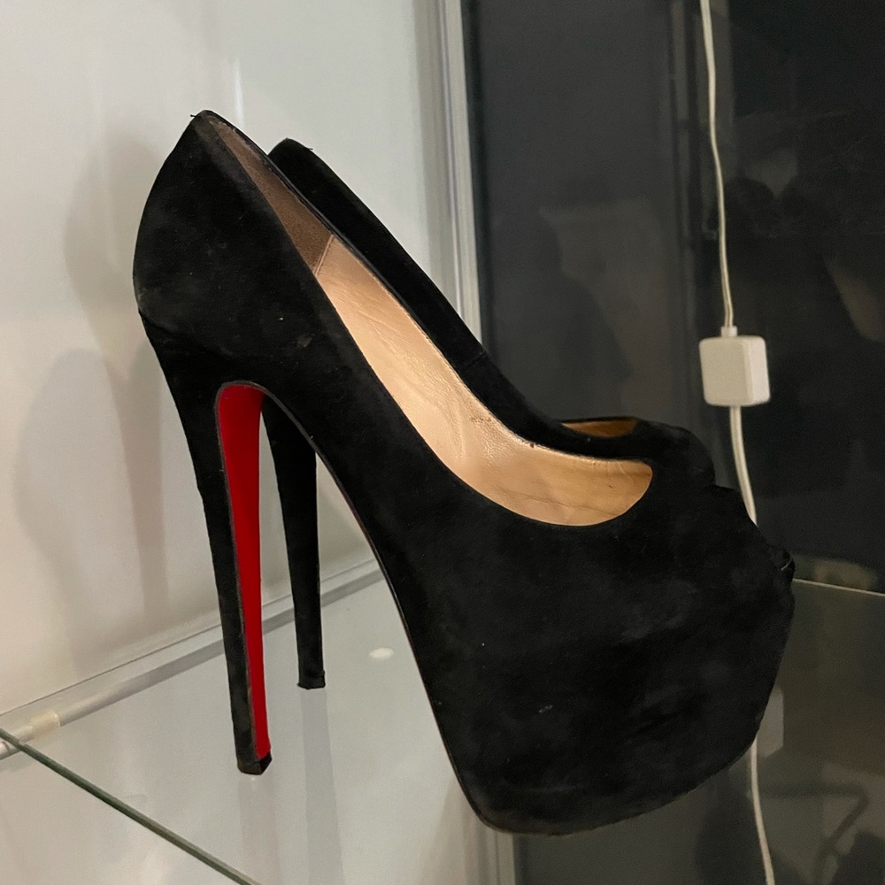 CHRISTIAN LOUBOUTIN black suede platform pumps